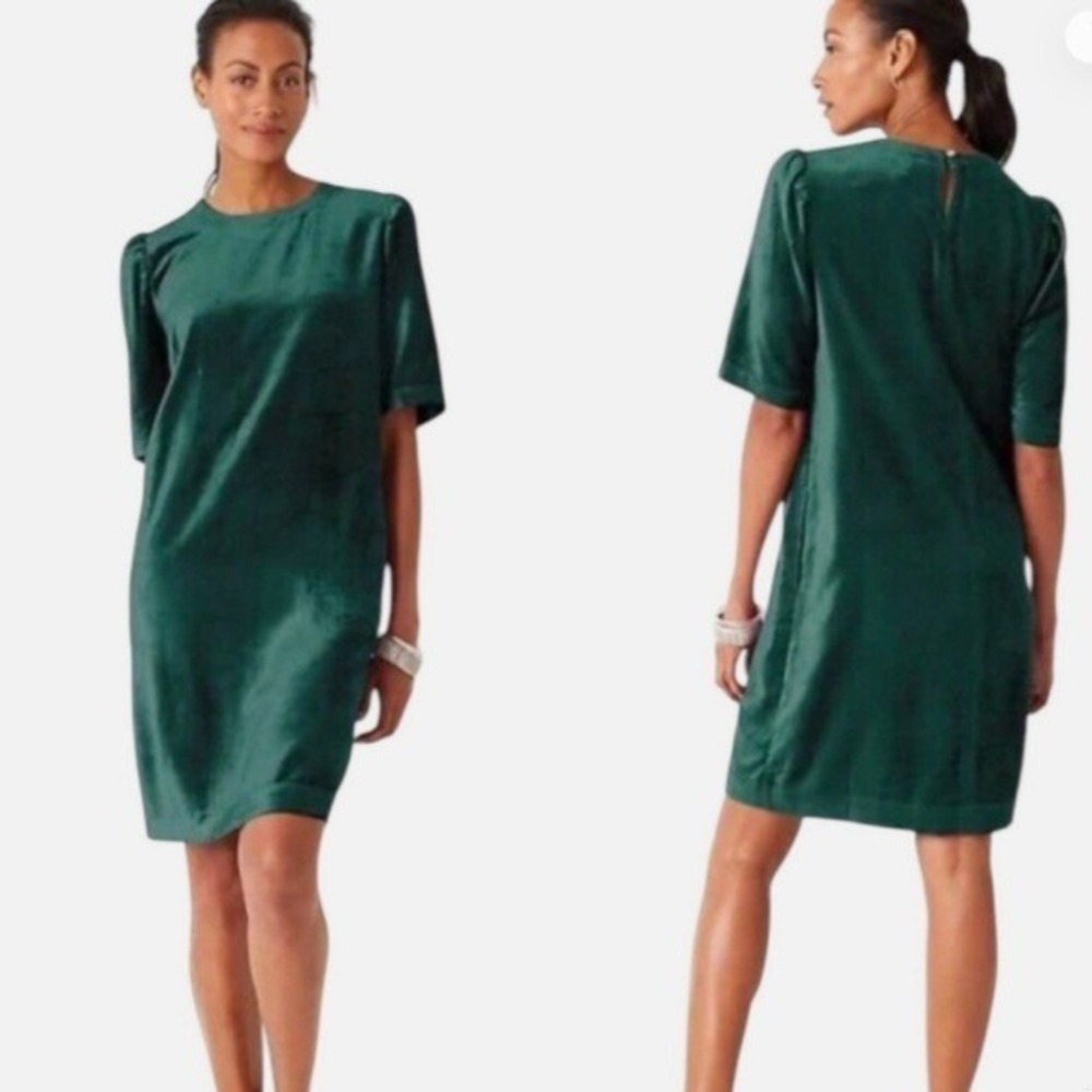 NWT J. Jill Velvet Shift Dress Womens XS Petite Green WDR279232 - Picture 1 of 8
